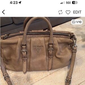 Prada Women's Tan “fumo” Metallic Leather Satchel/handbag/shoulder bag